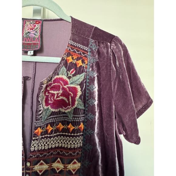 Johnny Was JWLA Rebekah Velvet Button Djellaba Midi Dress Silk Blend Size S Boho - Picture 3 of 9